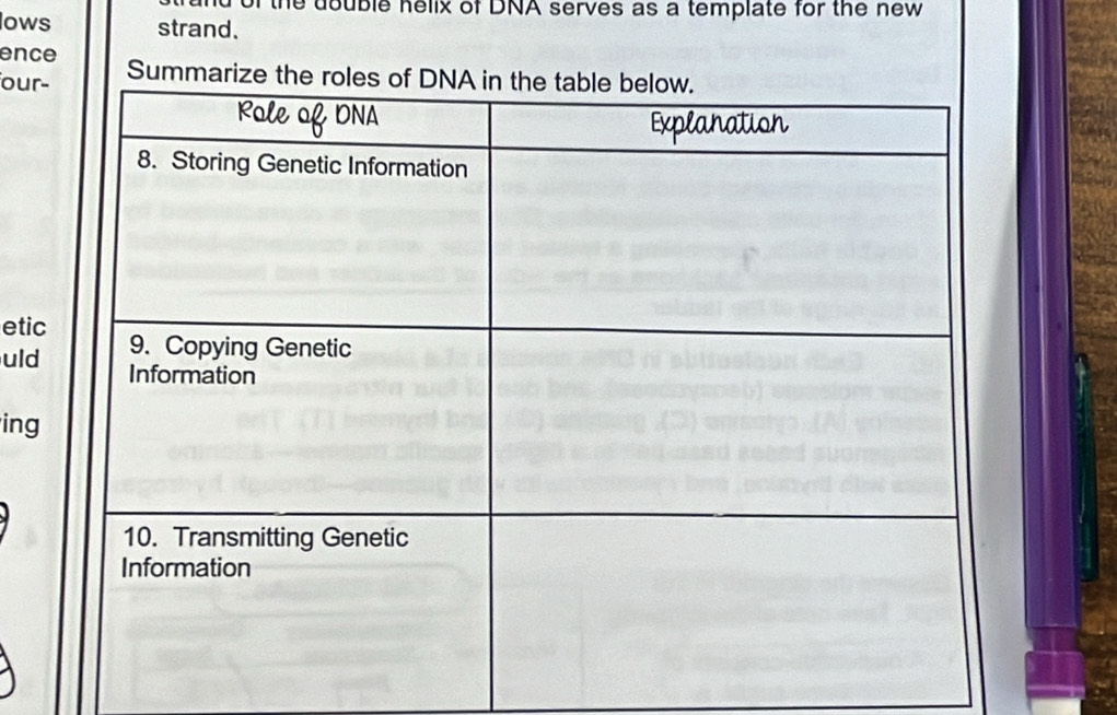 the double helix of DNA serves as a template for the new 
lows strand. 
ence 
our-Su 
etic 
uld 
ing