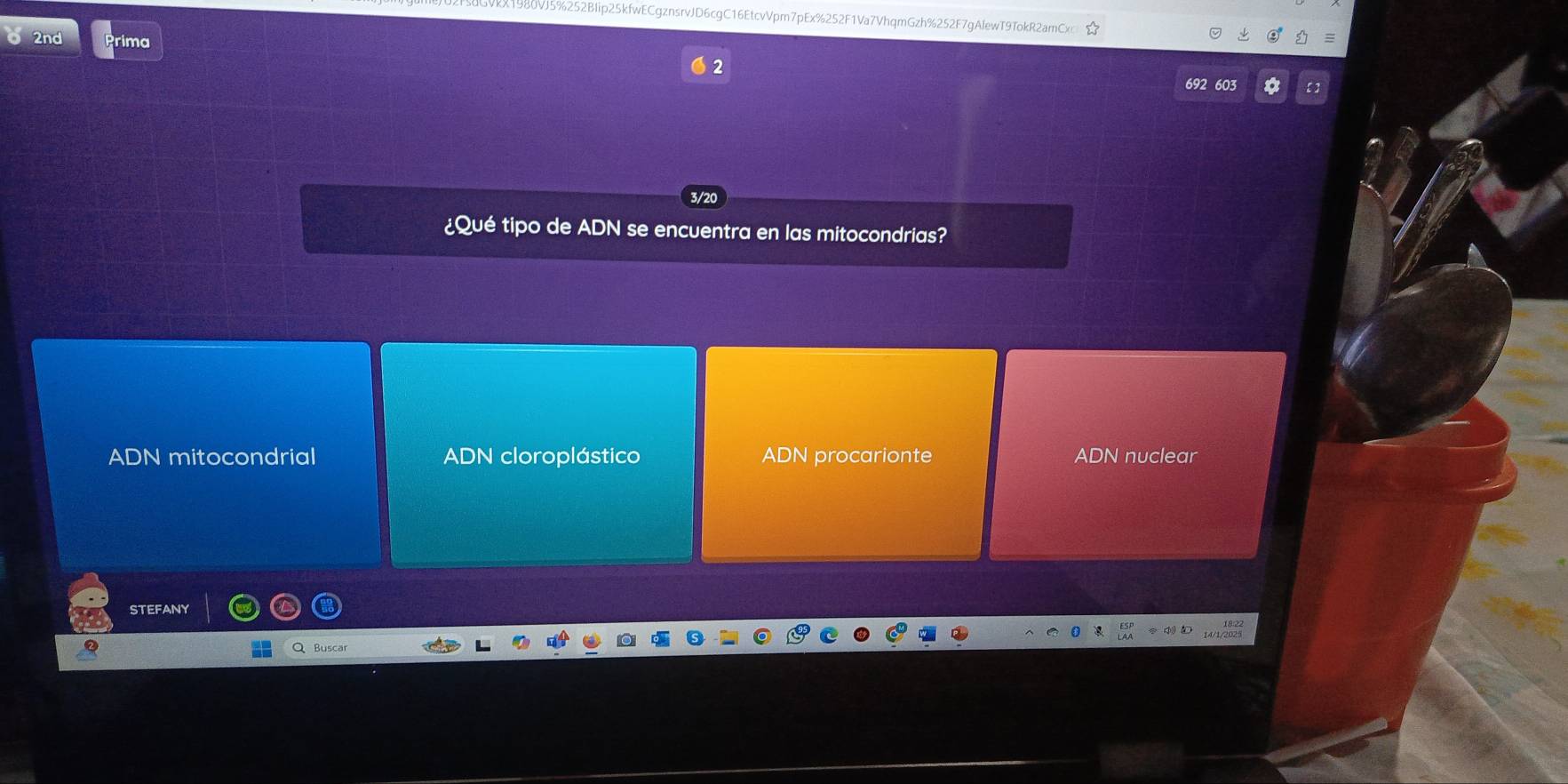 80VJ5%252BIip25kfwECgznsrvJD6cgC16EtcvVpm7pEx%252F1Va7VhqmGzh%252F7gAlewT9TokR2amCx
2nd Prima
692 603
¿Qué tipo de ADN se encuentra en las mitocondrias?
ADN mitocondrial ADN cloroplástico ADN procarionte ADN nuclear
STEFANY