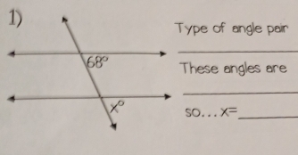 Type of angle pair
_
These angles are
_
SO. x= _