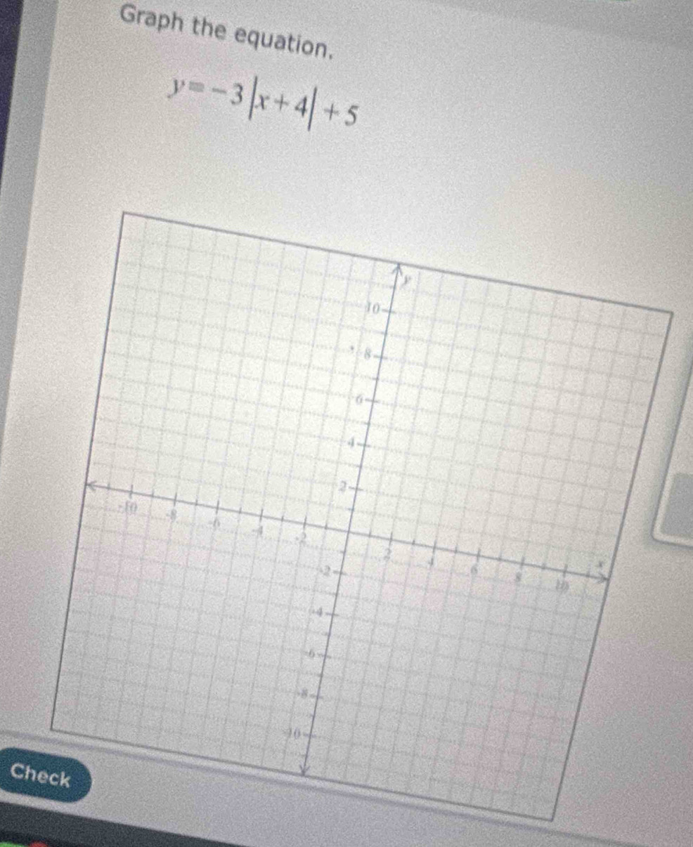 Graph the equation.
y=-3|x+4|+5
Check