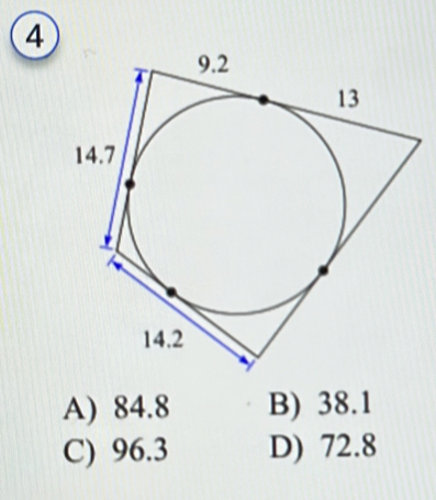 4
A) 84.8 B) 38.1
C) 96.3 D) 72.8