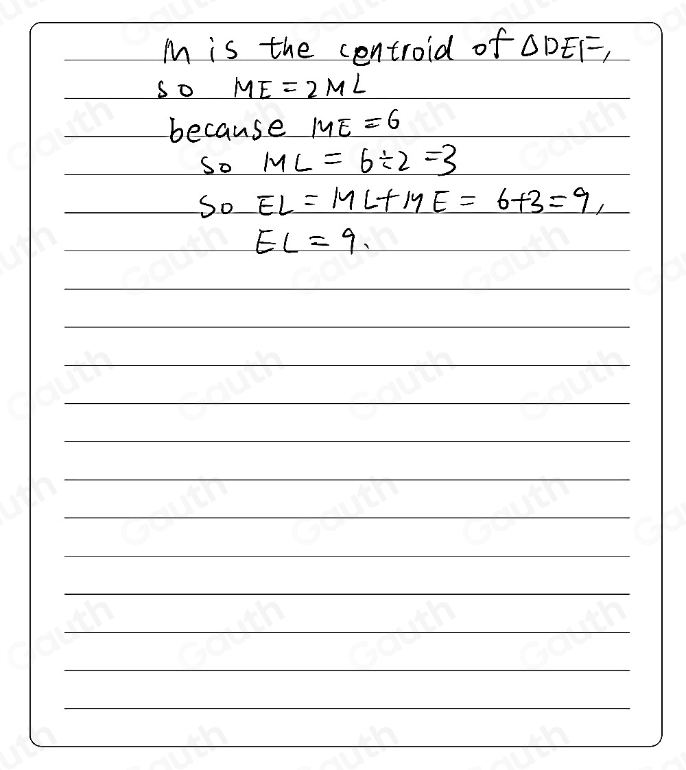Solved: Use DEF is shown. M is the centroid. What is EL? [Math]