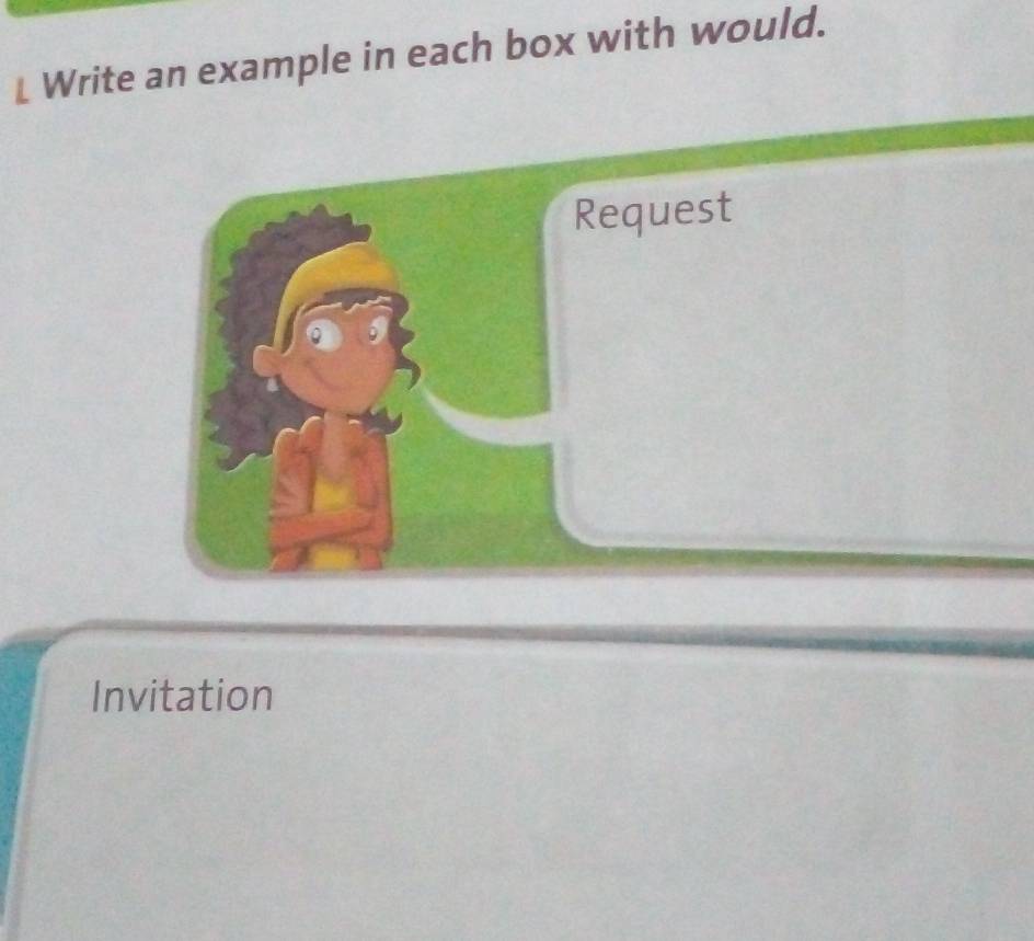 Write an example in each box with would. 
Invitation