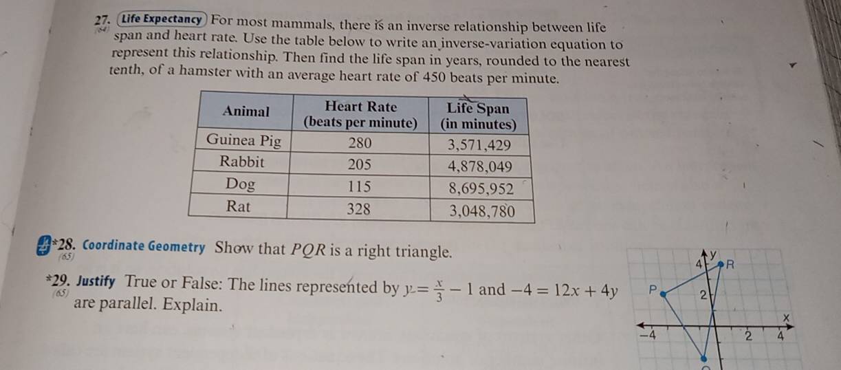 Solved: (Life Expectancy For most mammals, there is an inverse ...