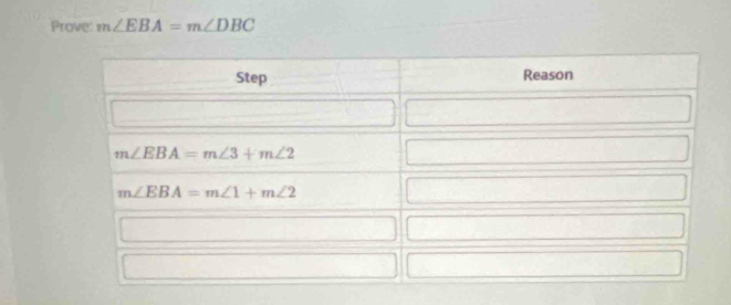 Prove: m∠ EBA=m∠ DBC