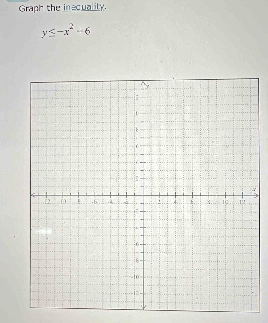 Graph the inequality.
y≤ -x^2+6
x