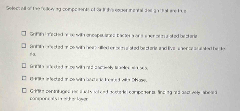 Solved: Select all of the following components of Griffith's ...