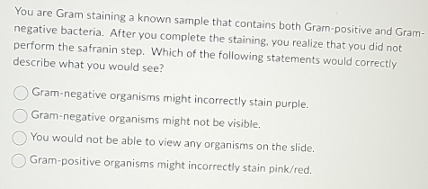 Solved: You are Gram staining a known sample that contains both Gram ...