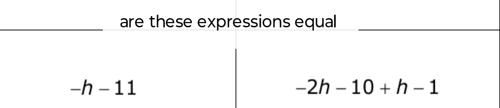 are these expressions equal
-h-11
-2h-10+h-1