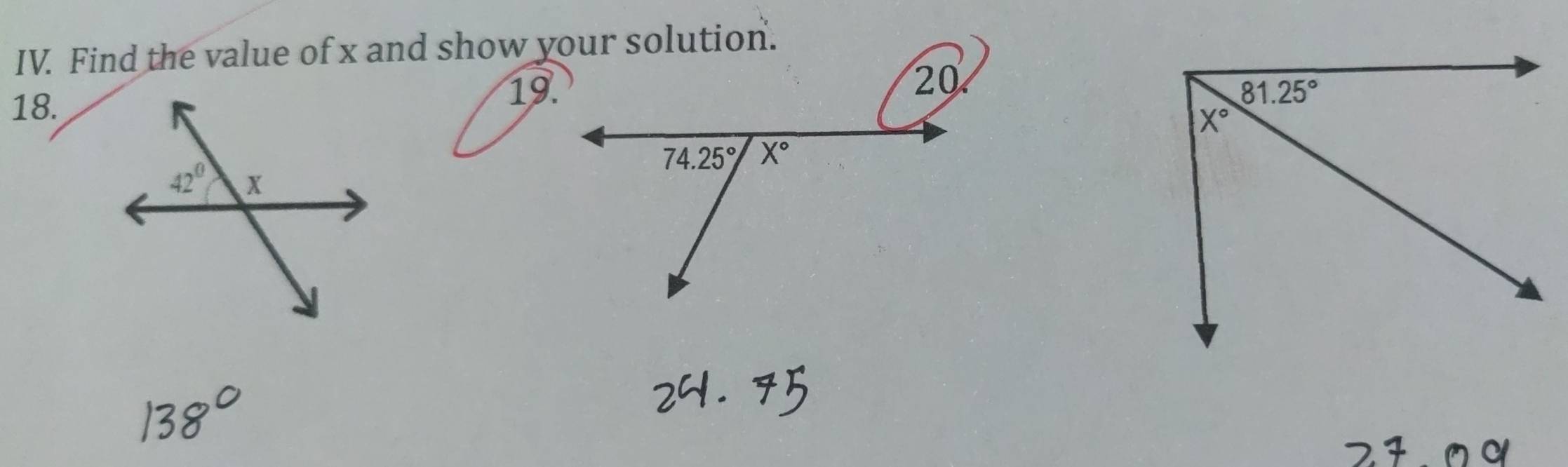 Find the value of x and show y
18.
19.