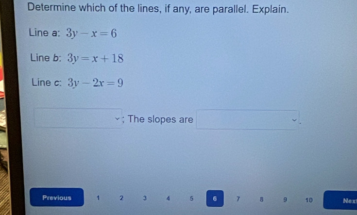 Solved: Determine which of the lines, if any, are parallel. Explain ...