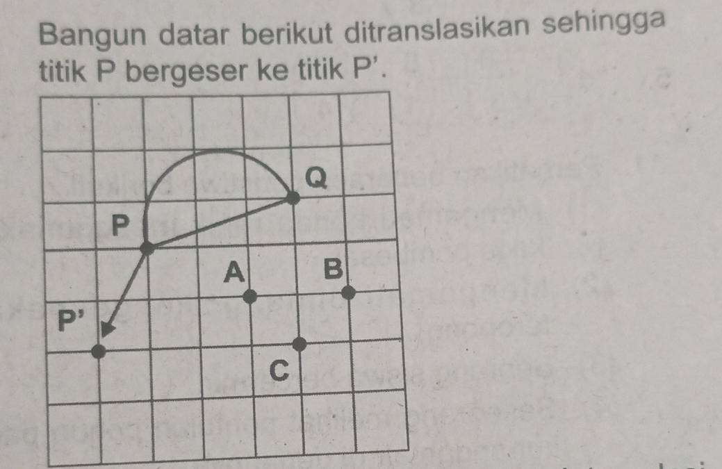 Bangun datar berikut ditranslasikan sehingga
titik P bergeser ke titik P'.