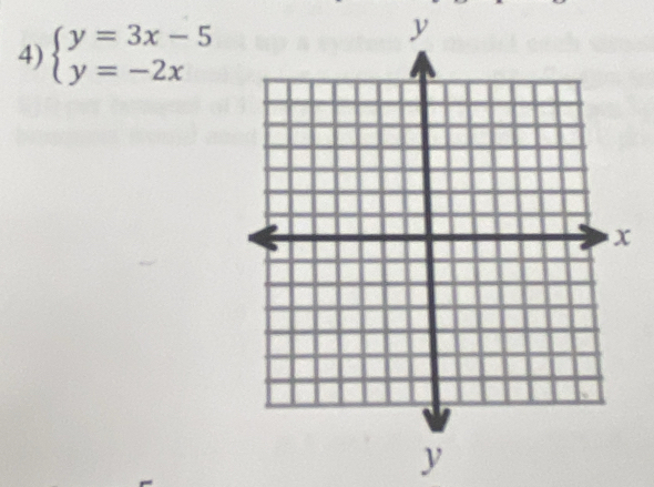 beginarrayl y=3x-5 y=-2xendarray.
y