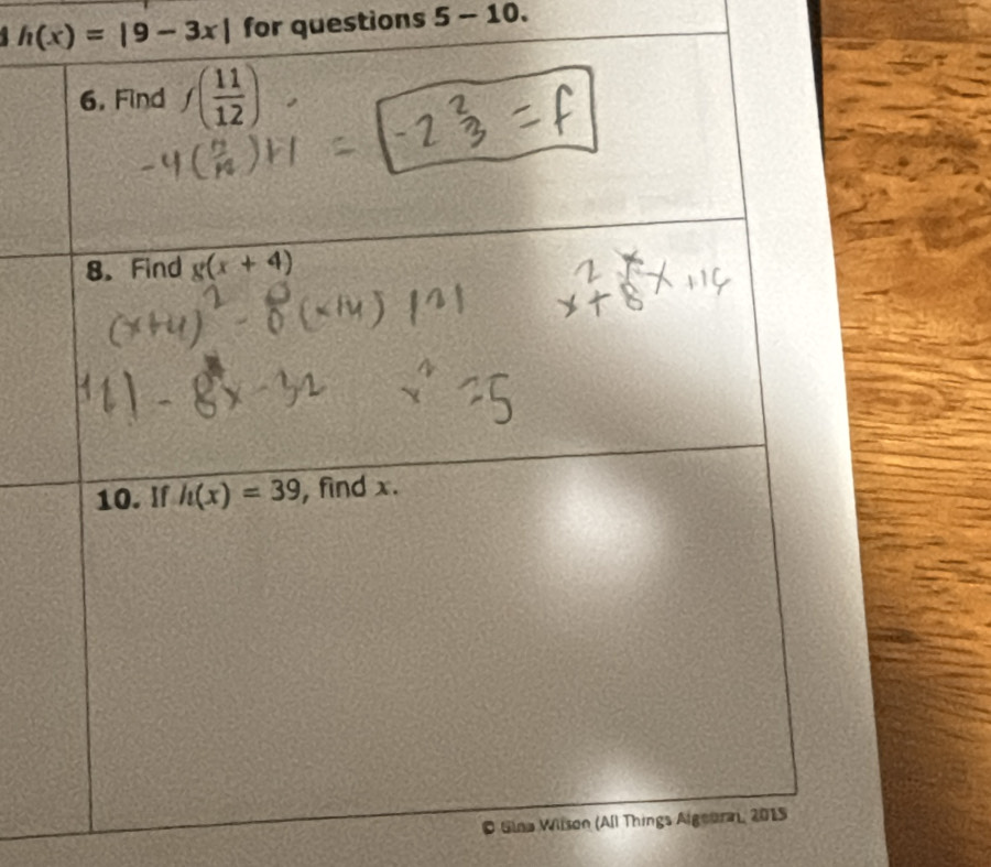 h(x)=|9-3x| for questions 5-10.
© Gina Wilson