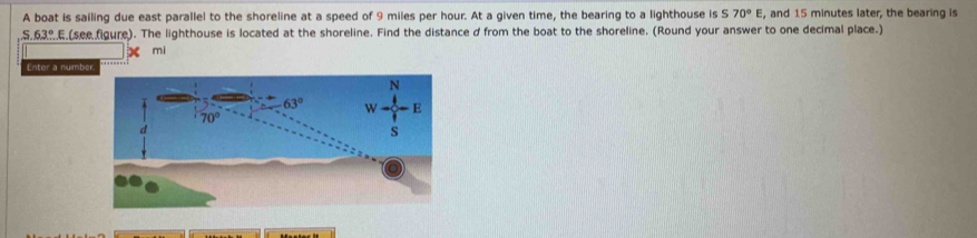 Solved: A boat is sailing due east parallel to the shoreline at a speed ...