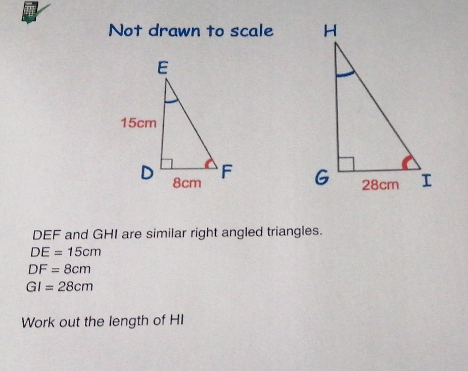Solved: Not drawn to scale DEF and GHI are similar right angled ...