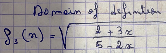 nomeim of defintion
g_3(x)=sqrt(frac 2+3x)5-2x