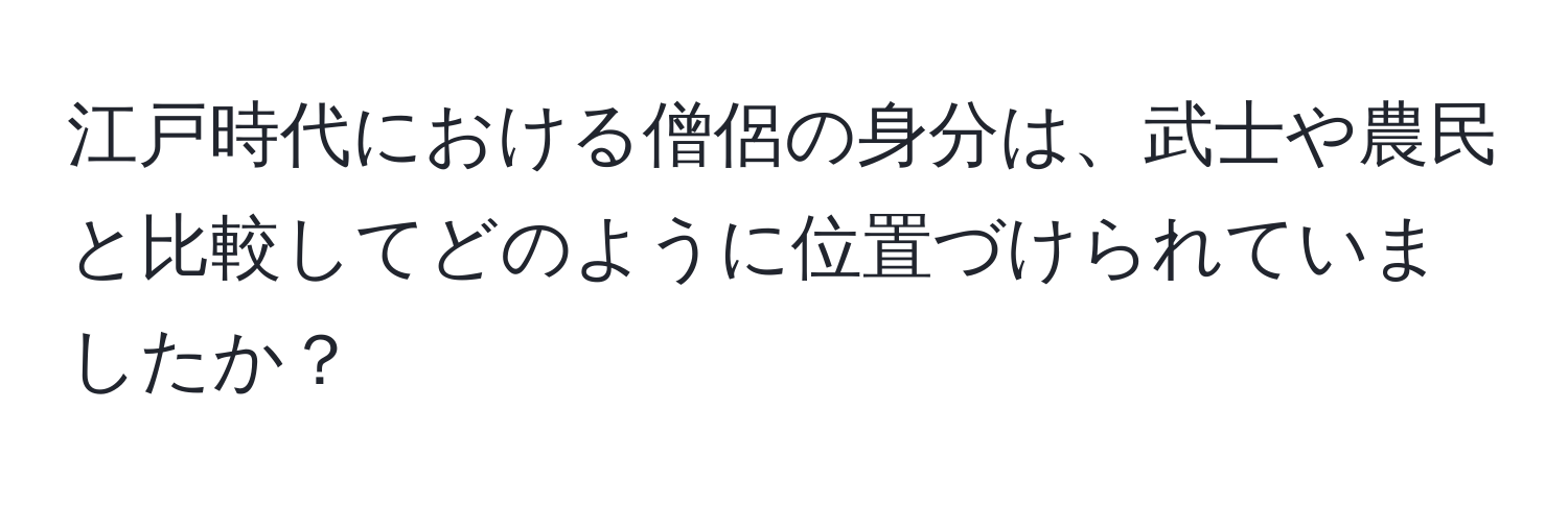 江戸時代における僧侶の身分は、武士や農民と比較してどのように位置づけられていましたか？