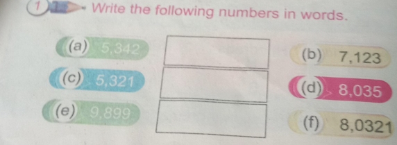 Solved: Write the following numbers in words. (a) 5,342 (b) 7,123 (c ...