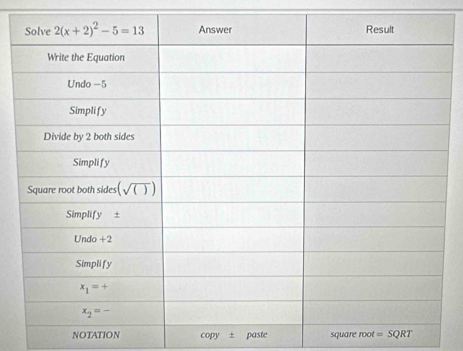 NOTATION copy paste square root = SQRT