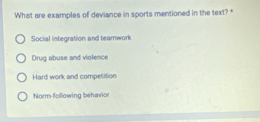 Solved: What are examples of deviance in sports mentioned in the text ...