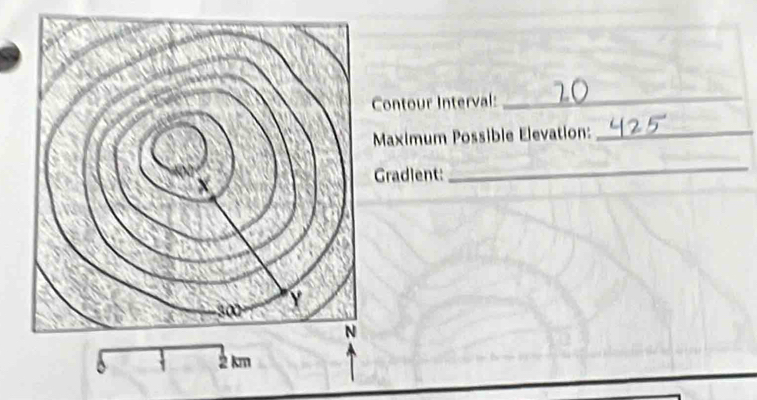 Contour Interval:_ 
Maximum Possible Elevation:_ 
Gradlent: 
_
2 km