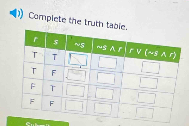 Complete the truth tab