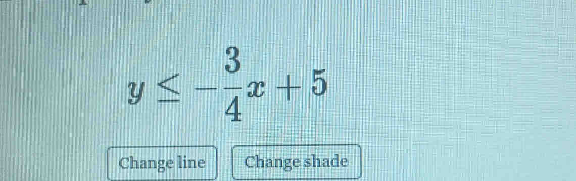 y≤ - 3/4 x+5
Change line Change shade