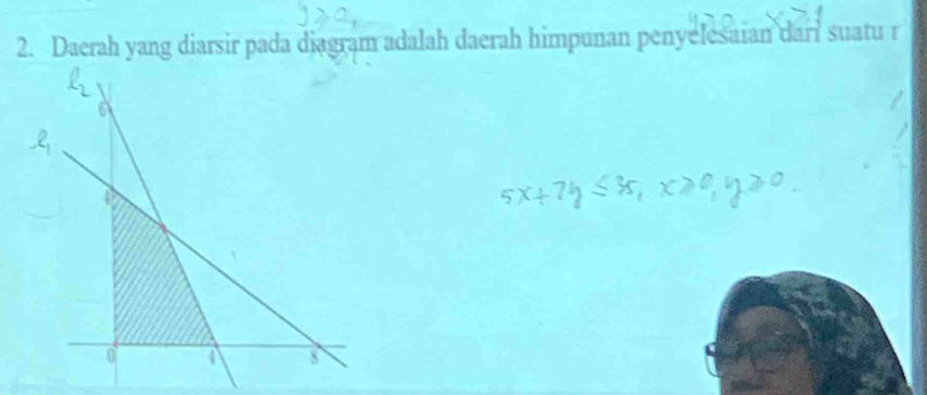 Daerah yang diarsir pada diagram adalah daerah himpunan penyelesaian dari suatu r