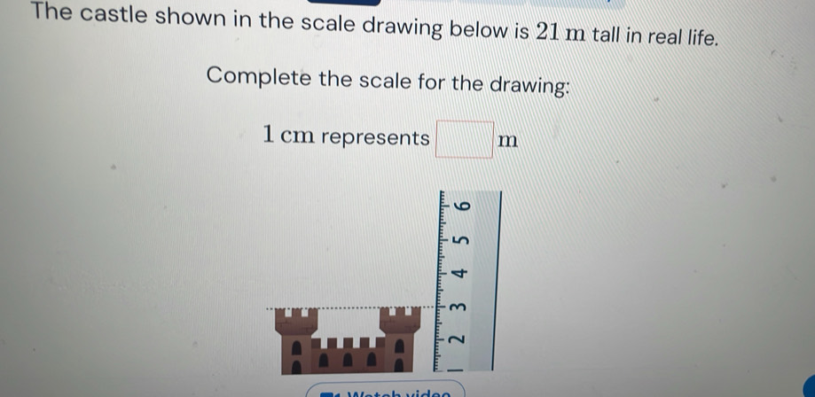 تم الحل:The castle shown in the scale drawing below is 21 m tall in ...