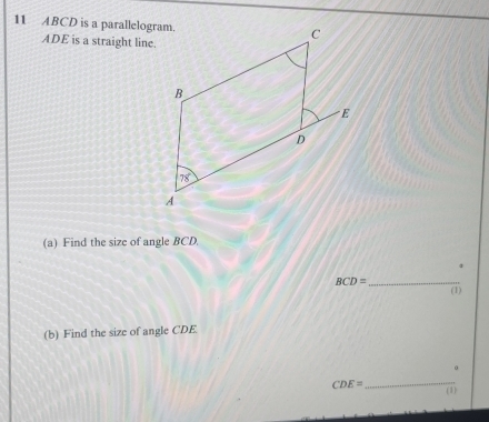 Solved: ABCD is a parallelogram. ADE is a straight line. (a) Find the ...