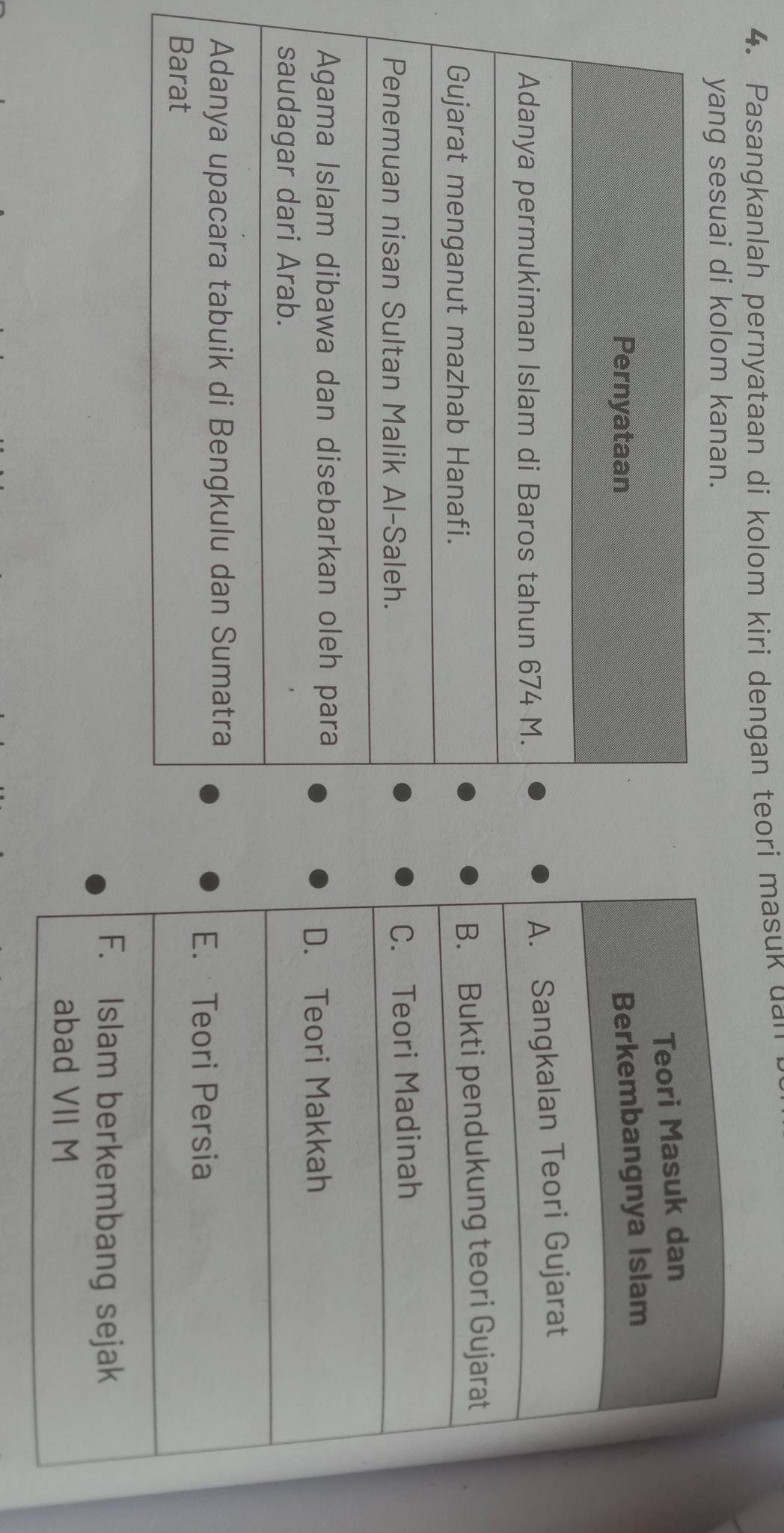 Pasangkanlah pernyataan di kolom kiri dengan teori m a 
yang sesuai di kolom kanan.