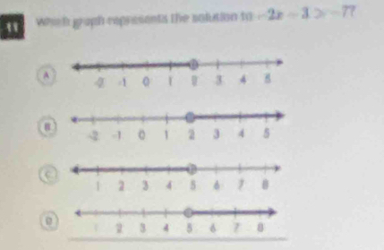 Which graph represents the solution 10-2x-3>-77
A