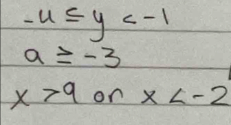 -4≤ y
a≥ -3
x>9 on x