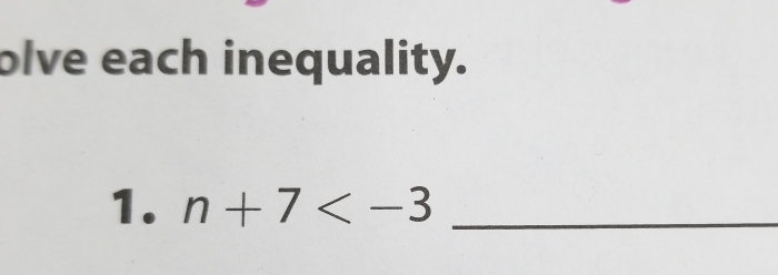 blve each inequality.
1. n+7