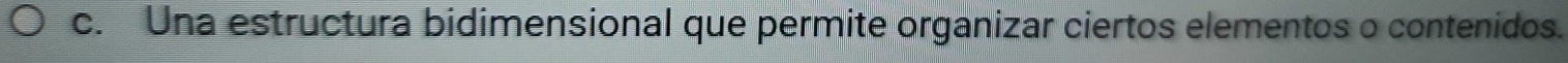 Una estructura bidimensional que permite organizar ciertos elementos o contenidos.
