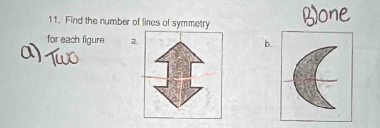 Find the number of lines of symmetry 
for each figure. a 
b.