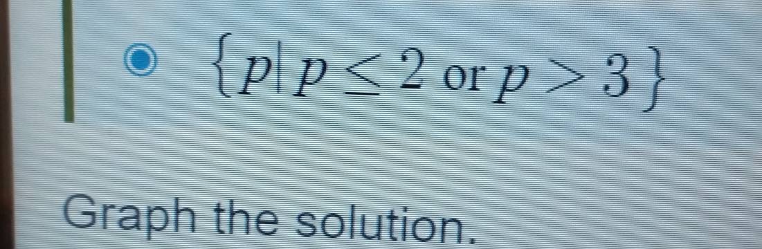  p|p≤ 2 or p>3
Graph the solution.