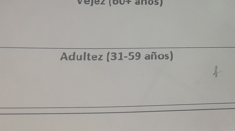 vejez (60+ años) 
Adultez (31-59 años)