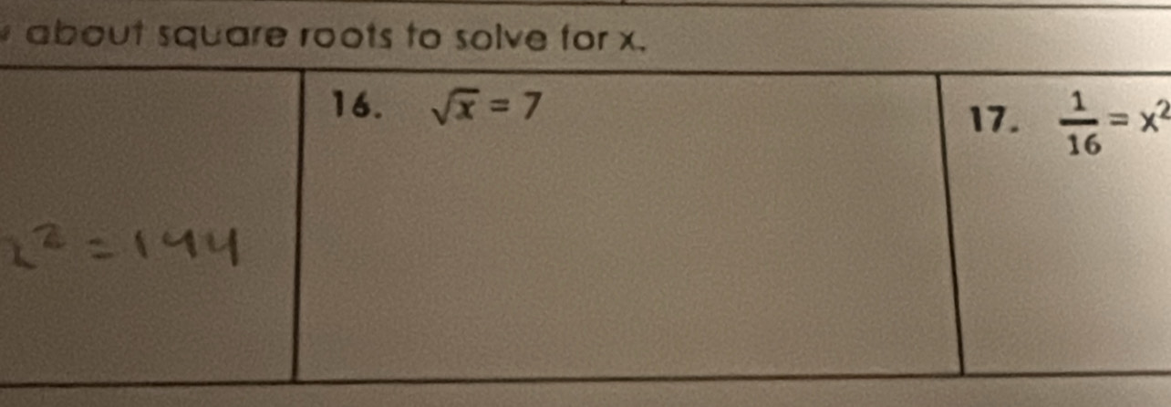 about square roots to solve for x.