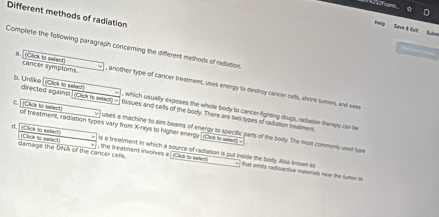 Solved: 252Fcon Different methods of radiation Help Subm Save & Exit ...