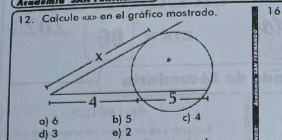 Academia 
12.cule « x» en el gráfico mostrado. 16
a) 6 b) 5 c)
d) 3 e 2