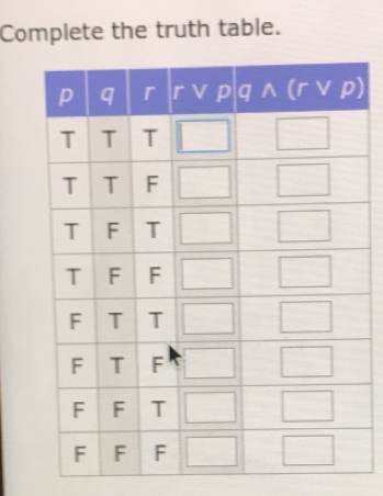 Complete the truth table. 
)