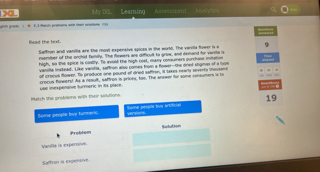 Solved: My IXL Learning Assessment Analytics Alan ghth grade > E.3 ...