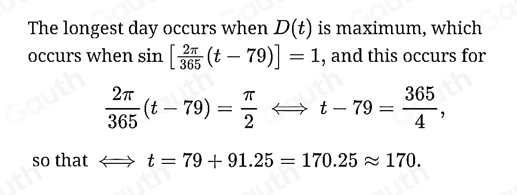 Solved: The number of hours of daylight D(t) at a specific time of year ...
