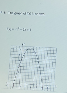 The graph of f(x) is shown.
f(x)=-x^2+3x+4