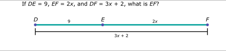 If DE=9,EF=2x , and DF=3x+2 , what is EF?