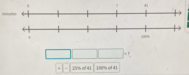 min
□ = ？ 
□ 
+ 25% of 41 100% of 41
□ 