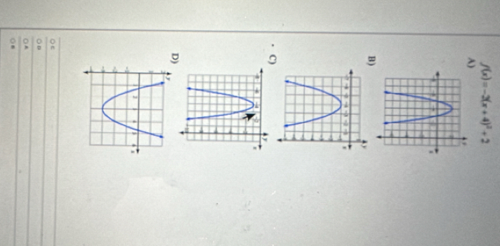 f(x)=-2(x+4)^2+2
A) 
B) 
C) 
D)