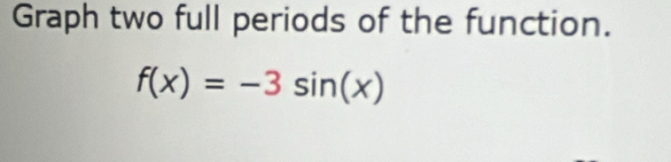 Graph two full periods of the function.
f(x)=-3sin (x)